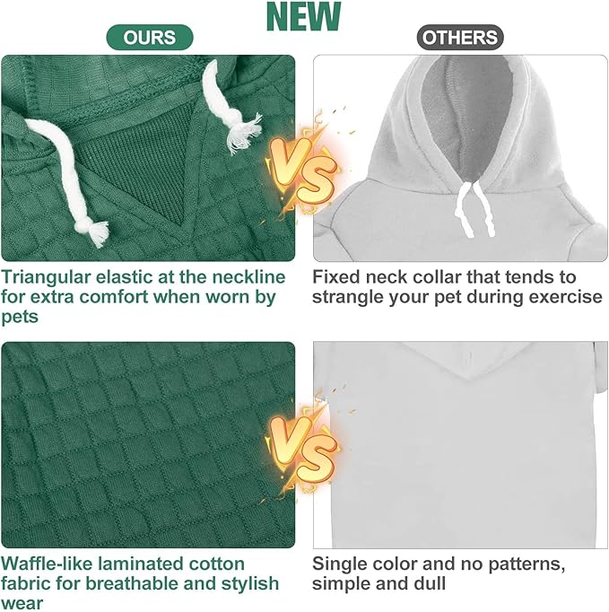 BEAUTYZOO Dog Sweaters for Large Dogs Girls Boys, Warm Winter Dog Hoodie Sweatshirt with Pocket & Leash Hole,Soft Waffle-Like Laminated Cotton Pet Clothes for Big Breeds Indoor Outdoor Cold Weather