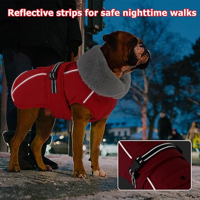 Dogcheer Dog Coat with Pocket, Waterproof Dog Jacket with Adjustable Buckle, Reflective Puppy Winter Coat Warm Turtleneck Fleece SnowJacket for Small Medium Large Dogs - Red 3XL