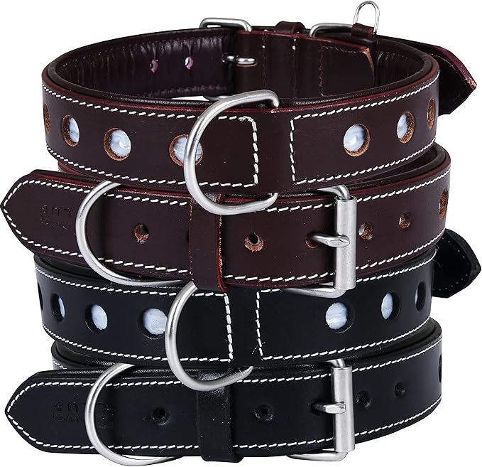 | Genuine Leather Dog Collar | Full Grain, Heavy Duty | Comfortable, Padded, Strong | Best for Pups, Small, Medium, Large & XL Breeds (Large (Fit Neck Size 18.5"-22.5"), Raven)