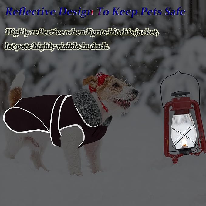 Dogcheer Dog Coat, Waterproof Dog Jacket Reflective Pet Winter Coat with Adjustable Hook & Loop, Christmas Puppy Fleece Jacket Warm Turtleneck Snowsuit for Small Medium Large Dogs - Black, L