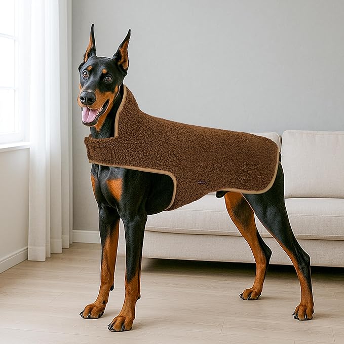 cyeollo Fleece Dog Coat Turtleneck Furry Reversible Sweater Thick Dog Clothes for Cold Weather Warm Winter Coats for Medium Dogs Brown XXL