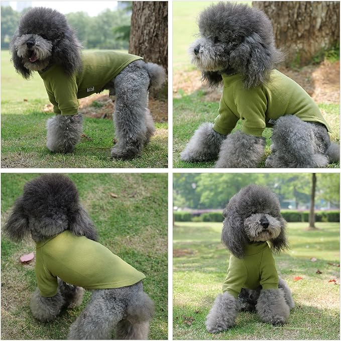 Lovelonglong Ribbed Dog T-Shirt Cotton Knitted Dog Sweaters for All Season Pet T-Shirts for Large Medium Small Dogs Olive Green S