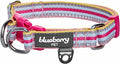 Blueberry Pet Safety Dog Collar with Dual D-Rings | 3M Reflective Multi-Colored Adjustable Collar in Pink and Pastel Blue | Soft Nylon Dog Collar for Active Large Dogs