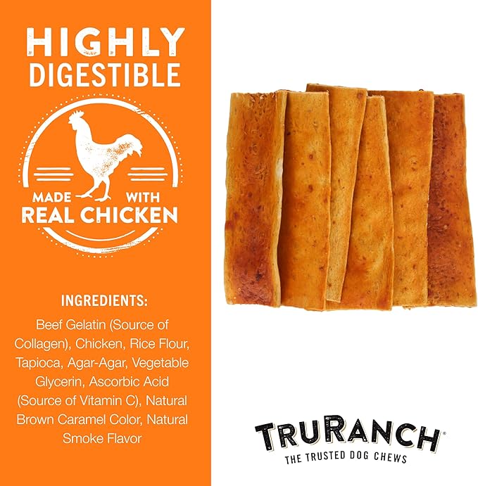 TRURANCH Collagen Chips - Collagen Dog Treats - Long Lasting Healthy Joint Support Dog Treat - Rawhide Alternative Chips - Skin & Coat Health - Made with Real Chicken,1 Bag, 8.2 oz
