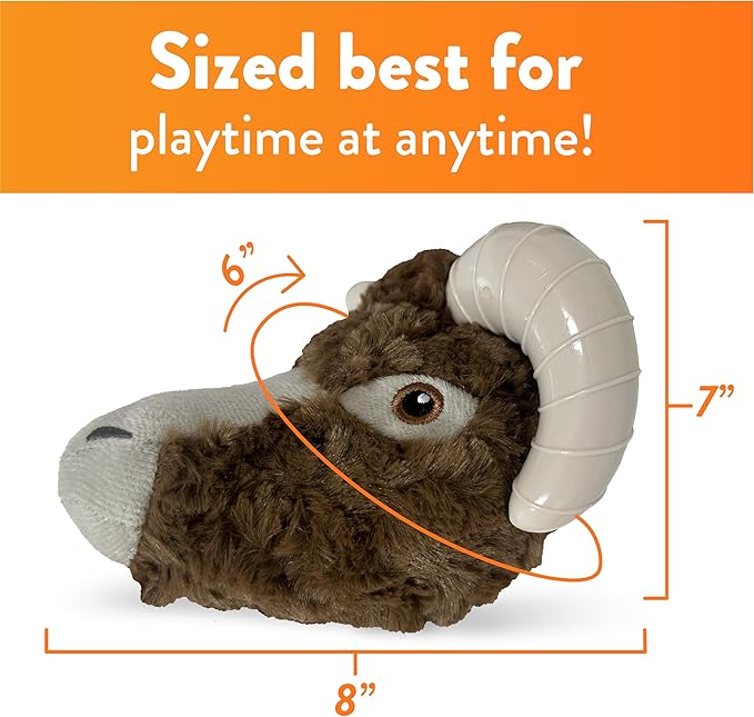 Spunky pup Knucklehead Durable Dog Toy - 2-in-1 Plush & Chew Toy for Aggressive Chewers, Chicken-Flavored Dental Chew, Durable Double-Stitched Squeaker- Ram
