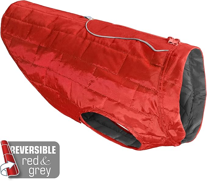 Kurgo Loft Dog Jacket - Reversible Cozy Coat for Outdoor Adventures - Water Resistant - Athletic Fit - Machine Washable Fabric - Reflective Dog Gear - X-Large - Chili Red