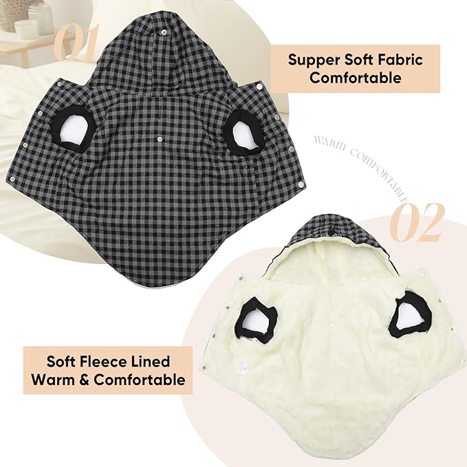 Fleece Lining Dog Hoodie for Small Dogs Extra Warm Plaid Sweater with Drawstring Hooded Coats in Winter Puppy Jacket,Black M
