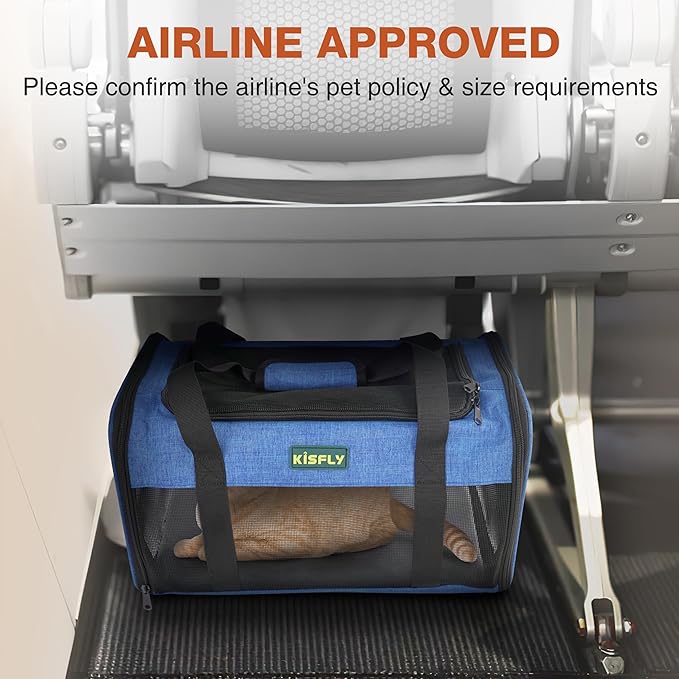TSA Approved Pet Carrier in Cabin, 17"x11"x9.5" Soft Cat Carriers for Small Cats up to 12 lb, Top-Open Portable Dog Carrier with Litter Box and Anti-Scratch Mesh for Puppy up to 10 lb, Blue