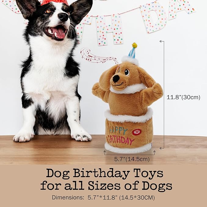Birthday Cake Dog Toy, Singing and Dancing Birthday Songs, Interactive Dog Toys, Plush Stuffed Puppy Toys with Echo Function Feature, Happy Birthday Gift for Dogs