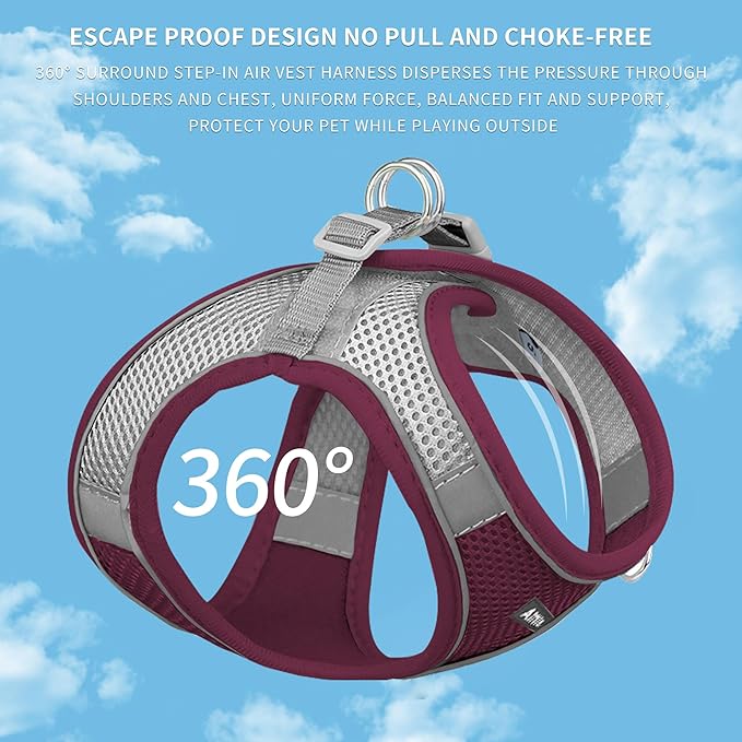 AIITLE Escape Proof Dog Harness - Step in Adjustable Dog Harness No Choke Over with Breathable Mesh and Quick-Release Buckle for Summer- Outdoor Walking, Camping, Training for Medium Dogs Burgundy XL