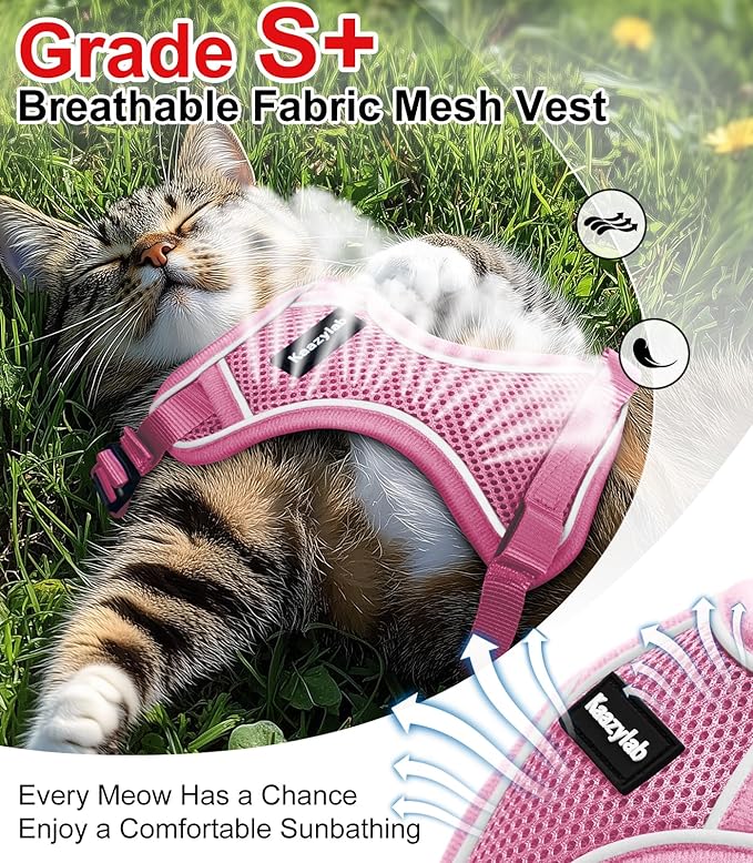 Cat Harness and Leash for Walking Escape Proof Soft Adjustable Cat Leash Breathable Comfortable Vest Easy to Wear Kitten Harness for Outdoor Travel Pink XS