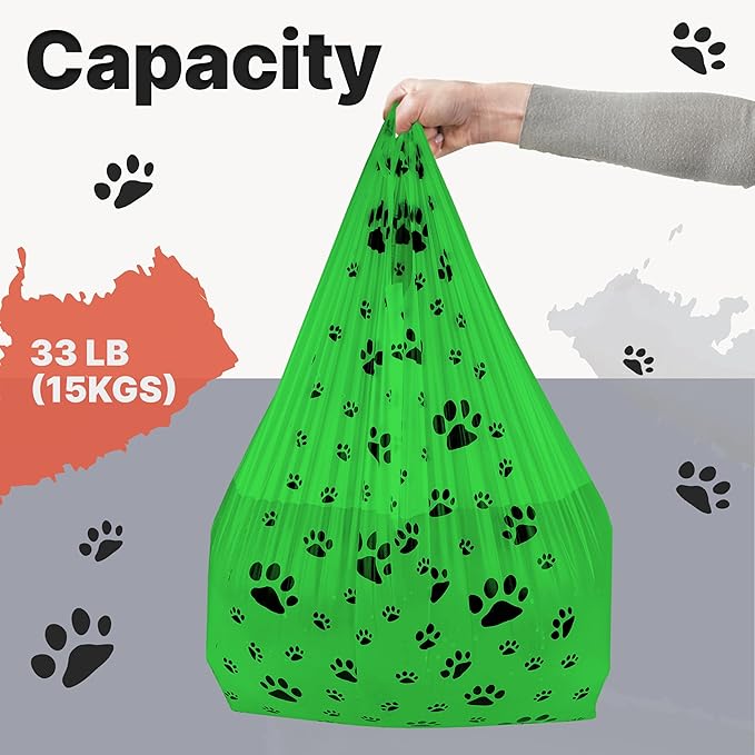 T-Shirt Bags – Paw Print Design Green Color - 100 Pack - Thank You & Shopping Bags - Cat or Dog - 22" L x 12" W x 7" Plastic