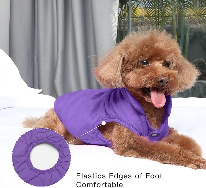 2 Layers Fleece Lined Warm Dog Jacket for Winter Cold Weather,Soft Windproof Large Dog Coat,Purple XXXL