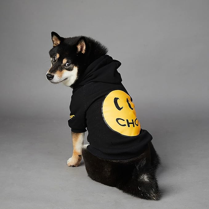 ChoChoCho Smiley Dog Hoodie Stylish Dog Clothes Smiley Face Sweater Cotton Sweatshirt Fashion Outfit for Dogs Cats Puppy Small Medium Large (2XL, Black)