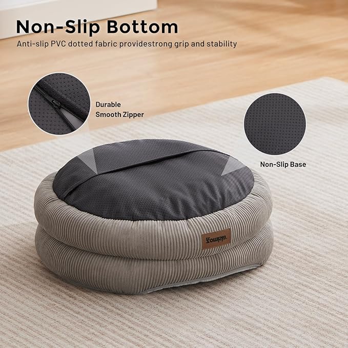Heated Cat Bed Indoor - Adiustable Temperature Pet Heating Bed with Timer and Chew Resistant Cord, Washable Puppy Bed with Non-Slip Bottom, 21" x 21" x 8", Grey