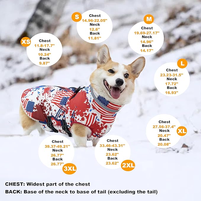 Dog Coat with Harness Built-in, Waterproof Reflective Fleece Lined - Warm Windproof Winter Jacket with Back Zipper, Cold Weather Snow Dog Coats - American Flag - L