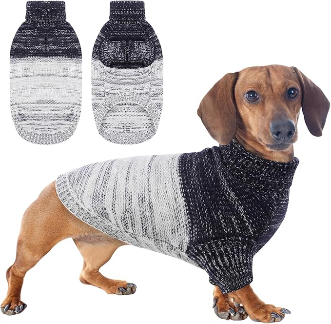 Queenmore Pullover Large Dog Sweater,Classic Turtleneck Warm Pet Sweater with Leash Hole for Dog Girls Boys,Winter Knitwear Clothes for Dachshund,Corgi,French Bulldog(Blue,L)
