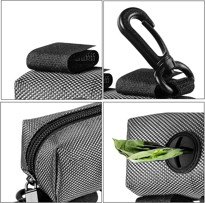 Dog Waste Bag Dispenser Pet Poop Bags Holder for Doggie Waste Bags Dispensers Soft Fabric Zipper Small Doggy Puppy Pouch for Leash Accessory Attachment with Carrier,Grey