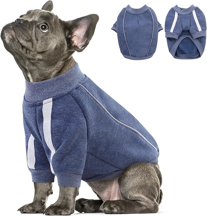 Queenmore Fleece Dog Sweater for Male Dogs, Soft Pullover Dog Sweatshirt with Leash Hole/Reflective Stripes – Cozy Winter Fleece Jacket for Small Medium Large Boy Puppy, Blue M