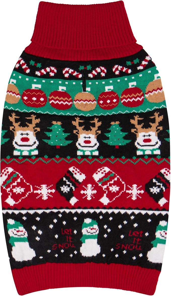 cyeollo Dog Christmas Sweater, Turtleneck Warm Sweater for Small Dogs Soft Xmas Clothes with Leash Hole Holiday Clothes for Pet Female & Male, L