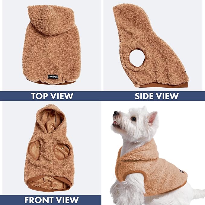 Spark Paws Teddy Dog Sweater, Sherpa Vest with Warm Fleece Lining, Winter Coat Suitable for Small Medium Large XL XXL Breeds - Brown - M