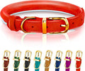 OOPSDOGGY Reflective Rolled Leather Dog Collar Adjustable Soft Padded Pet Collar for Small Medium Large Breed Dogs (Red, S, 10"-13")