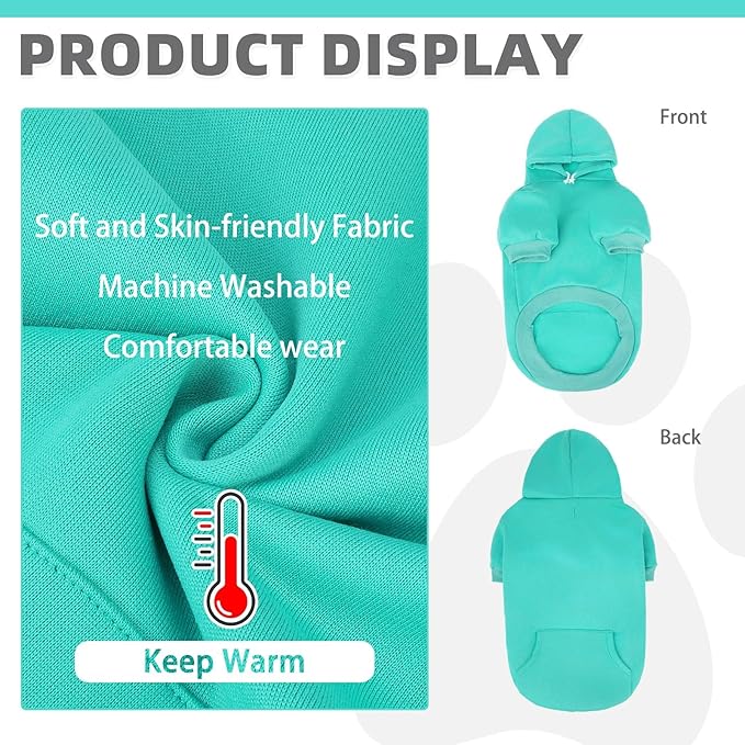 KOOLTAIL Basic Dog Hoodie - Soft and Warm Pet Hoodie Sweater with Leash Hole and Pocket, Dog Winter Coat, Cold Weather Clothes Sweatshirt for Small Medium Large Dogs Puppy Cat Boys Girls Lake Blue L