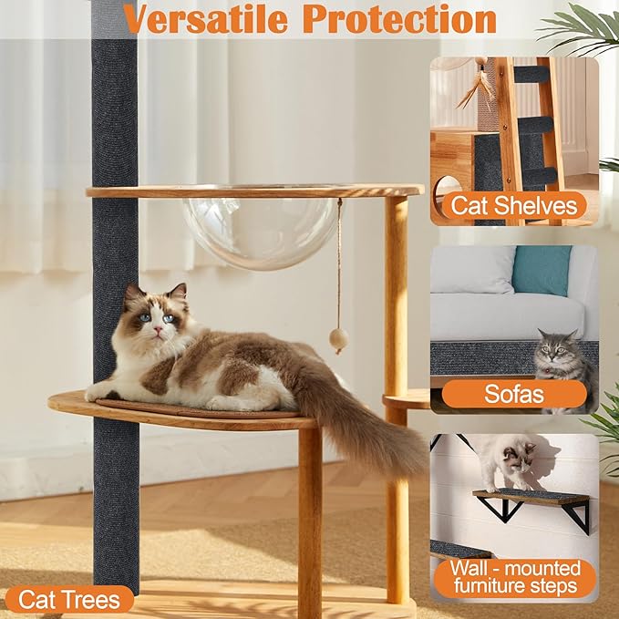 Cat Scratch Furniture Protector - 100" x 17" Trimmable Self-Adhesive Cats Claws Scratch Pads, DIY Cat Climbing Couch Protector for Scratch Post Cat Tree Replacement Indoor (Dark Gray)