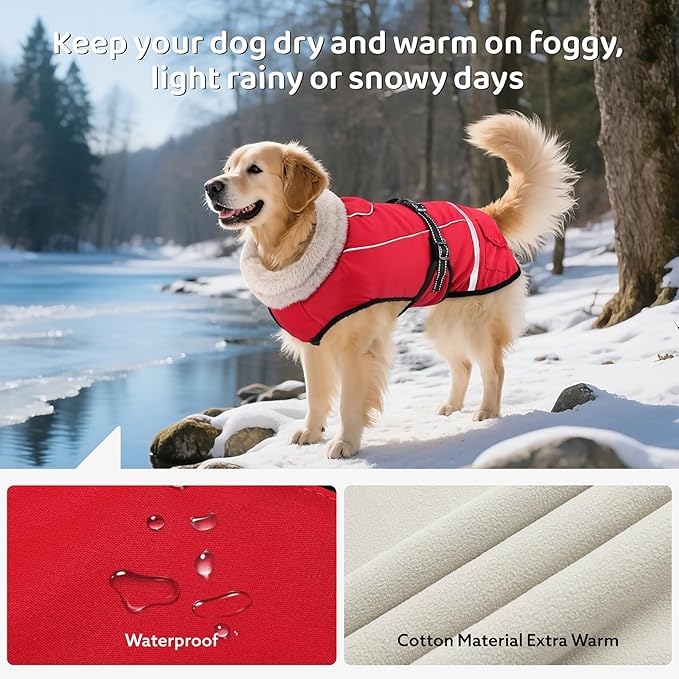 Dog Coat, Warm Dog Winter Coat Reflective Jacket Waterproof Fleece Vest, Pet Jacket Cozy for Cold Weather, Dogs Snowsuit Windproof, Adjustable Buckle for Small Dogs
