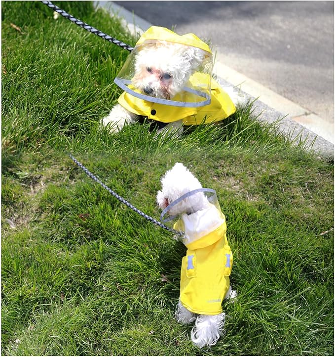 Dog Raincoat Waterproof, Adjustable Reflective Hooded Dog Rain Poncho with Leash Hole for Small Medium Large Dogs (Yellow, X-Small)
