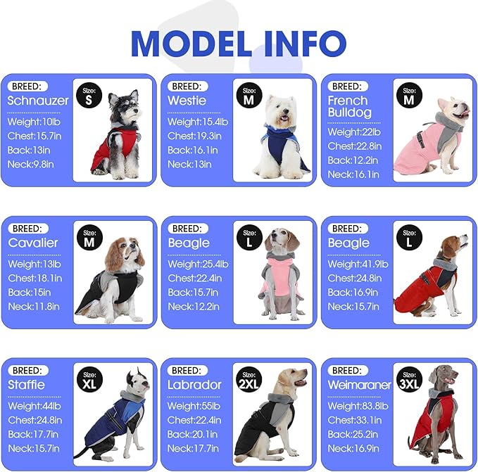 Nanaki Small Dog Coats for Winter Waterproof, Warm Fleece Lining Dog Jacket with Leash Hole, Reflective Cold Weather Puppy Jacket Vest, Easy On Pullover Pet Snow Jacket Male Female, Bulldog, Blue M