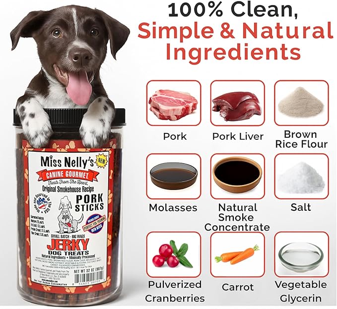 Miss Nelly's Canine Gourmet - Naturally Smoked, USA Made and Sourced - Jerky Dog Treats - Sticks