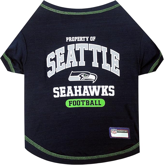 NFL Seattle Seahawks Dog T-shirt Medium. - Licensed Shirt for Pets Team Colored with Team Logos- Premium Stretchable Materials for the comfort of your Dog & Cat