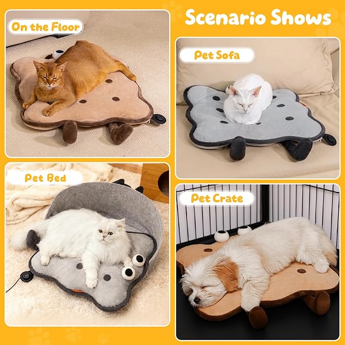Heating Pad Cat Beds for Indoor Cats Dogs Pets Extra Large Electric Heated Warming Mat Ketten Bed with Removable Cover Biscuits Brown 21"X 21"
