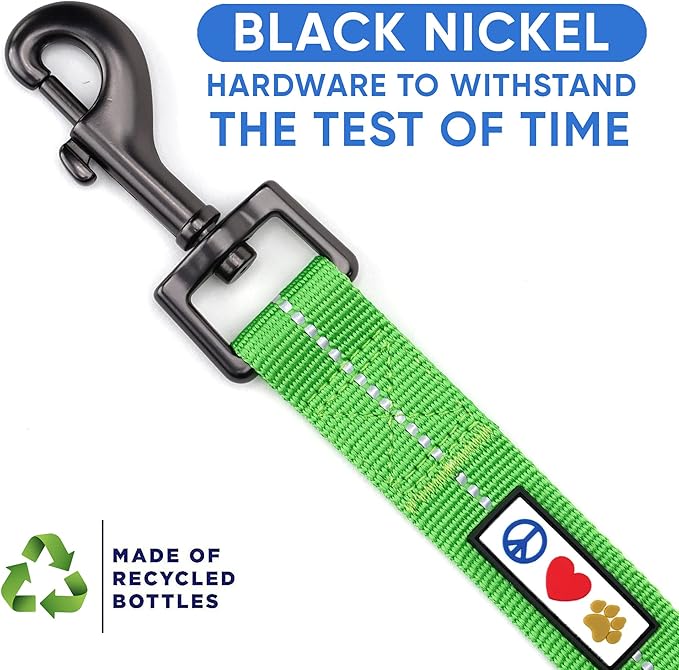 Pawtitas 6 FT Recycled Dog Leash With Reflective Stitched Thread - Medium, Made From Plastic Bottles Collected From Oceans - Green