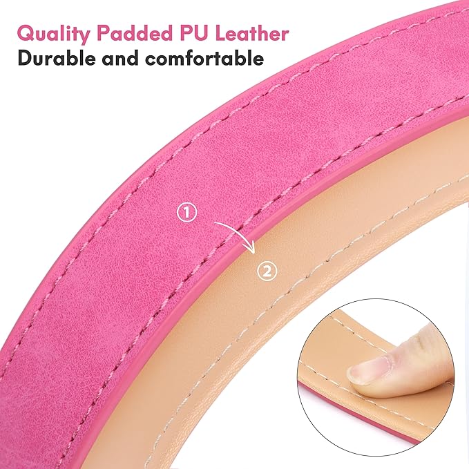 Leather Dog Collar for Small Medium Large Dogs, Soft Padded Dog Leather Collar with Heavy Duty Gold Buckle, Durable & Comfortable for Large Dogs Daily Walking (Hot Pink, L)