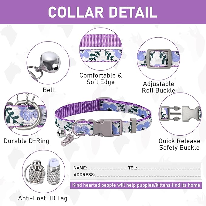 GAMUDA Small Dog Harness Collar and Leash Set, Step in No Chock No Pull Soft Mesh Adjustable Dog Vest Harnesses Plaid Reflective for Dogs Puppy Cats Kitten Rabbit (Purple Flower, S)