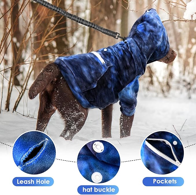 SlowTon Dog Hoodie Tie Dye - Warm Dog Sweater Hoodies with Pocket, Fall Winter Dogs Coat Jacket Pet Outfit Puppy Hooded Sweatshirt Clothes for Small Medium Large Dogs Boy Girl (Blue, 4XL)