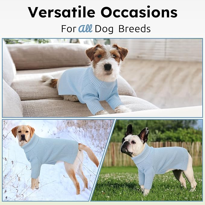 Queenmore Dog Sweater for Large Breeds, Dog Christmas Sweater,Turtleneck Knitted Pullover Xmas Pet Clothes Sweatshirt, Long Sleeve Warm Cat Sweaters, XL Dog Sweatershirt, Blue XL