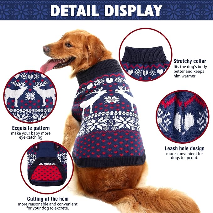 SCENEREAL Dog Sweater for Medium Size Dog Girls Boys, Turtleneck Pullover Winter Puppy Clothes, Christmas Outfits, Pet Sweatshirt Apparel Knitwear for Frenchie, Beagle, Boston Terrier M