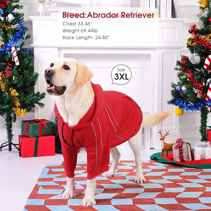 ASENKU Cozy Dog Hoodie，Soft Sweater with Adjustable Hood, Back Pocket and Leash Access Hole，Warm Reflective Sweatshirt for Cold Weather（Red，M