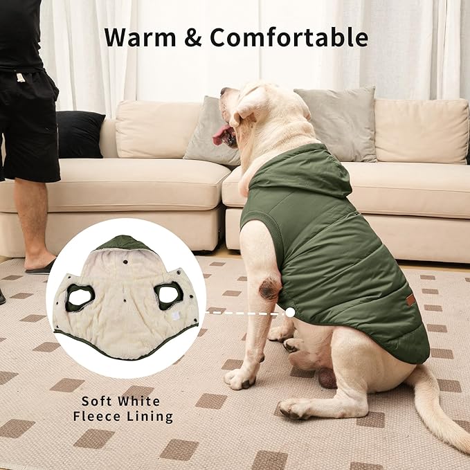 Fleece Lining Extra Warm Dog Hoodie in Winter for Medium Dogs Jacket Pet Coats with Hooded Green L