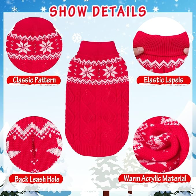 Warm Winter Pink Dog Sweater - Cold Weather Pet Clothes for Small Medium Large Dogs Indoor Outdoor, Soft Classic Knit Puppy Apparel Coat, Red, ML