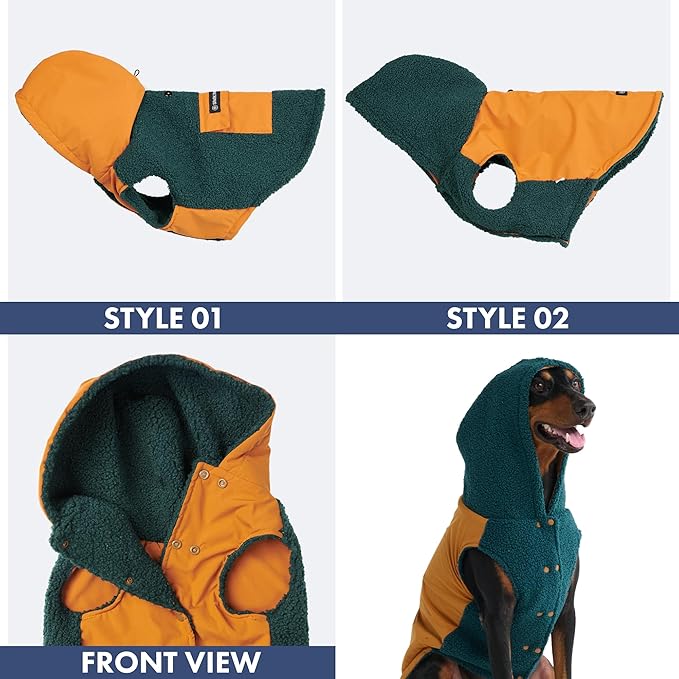 Spark Paws Reversible Dog Sweater, Sherpa Vest with Warm Fleece Lining, Warm Coat for Winter, Suitable for Small Medium, Large, XL XXL Dogs - Orange and Green - S