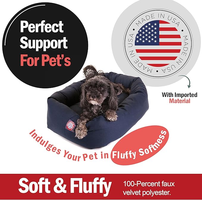 Majestic Pet 24 Inch Bagel Calming Dog Bed Washable – Cozy Soft Round Pet Bed with Spine Support for Dogs to Rest their Head - Fluffy Donut Puppy Bed 24x19x7 (Inch) - Small – Blue
