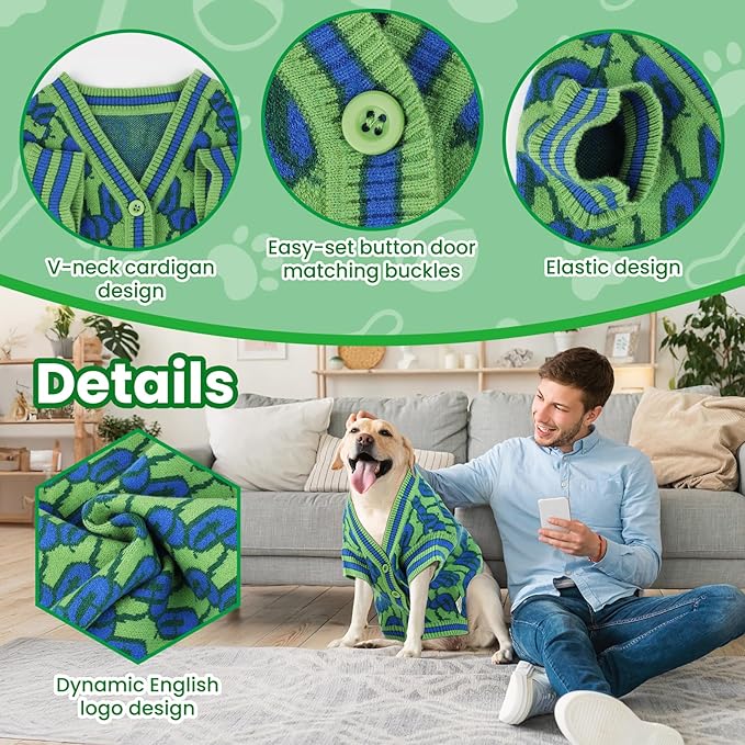 Pet Sweaters for Dogs Boys and Girls, Dynamic Letter Patterned Dog Sweater,Dog Cardigan,Pet Clothes,Pet Knitted Clothing,Fit for Different Seasons and Kinds of Dogs (Green XS)