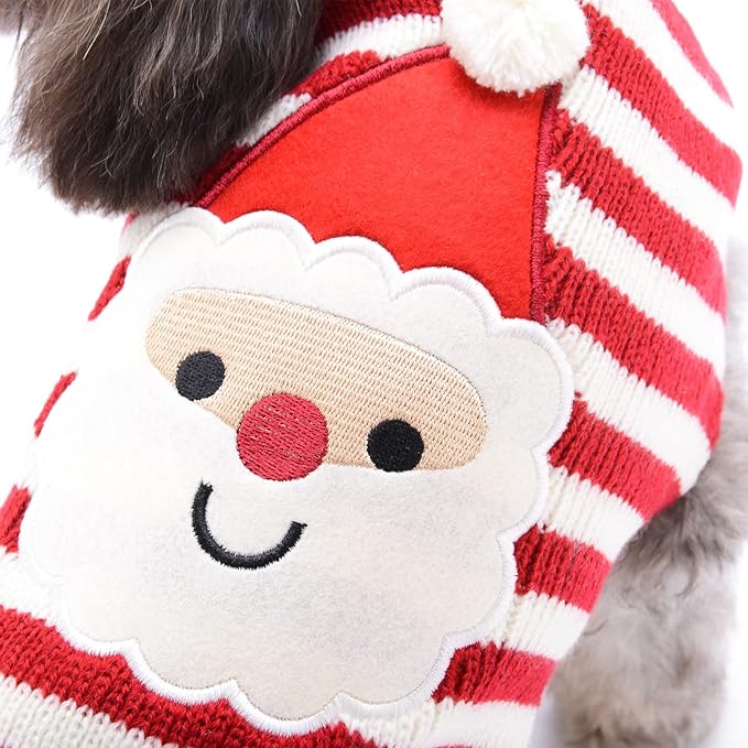 PETCARE Santa Dog Sweater Christmas Funny Cute Red Striped Cat Sweater Vest Pet Holiday Dog Clothes Puppy Sweaters for Small Medium Large Dogs Cats Fall Winter Outfits Xmas Dogs Costume,XX-Small