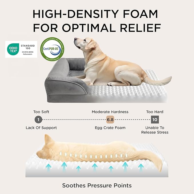 Bedsure Orthopedic Dog Beds for Small Dogs - Washable Small Dog Cat Bed Waterproof, Comfort Pet Couch Sofa with Washable Removable Cover, Pets Bed with Nonskid Bottom, Grey, 24"