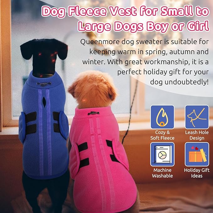 Queenmore XXS Dog Sweater, Soft Fleece Vest Pullover Dog Jacket with Leash Hole, Warm Winter Dog Clothes Cold Weather Doggy Dachshund Sweaters for Small Dogs Cats Boy or Girl (Pink, XXS)