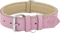 Riparo Genuine Leather Pink Dog Collar Heavy Duty K-9 Adjustable Dog Collar (M: 1” Wide for 13.5”-17.5” Neck, Pink)